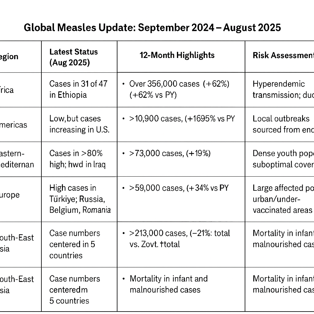 🦠 Global Measles Update (September 2024 – August 2025)