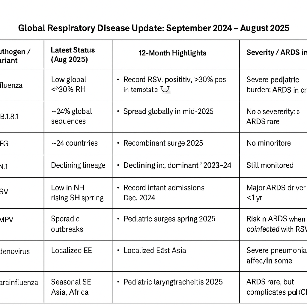 🫁 Global Respiratory Disease Update (Sep 2024 → Aug 2025)